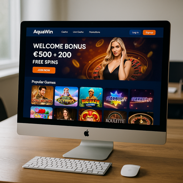 AquaWin Casino Desktop Design - Modernes Interface mit blauer Farbgebung